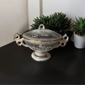 Antique Ucagco  bowl with lid ceramics Japan hand painted 4,5” rare